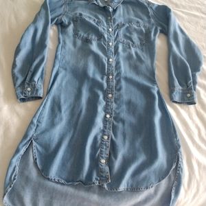 Chambray Dress Sz Small Button Up Long Hi Lo Shirt Sneak Peak Denim Midi